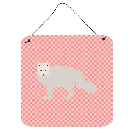 MICASA White Arctic Fox Pink Check Wall or Door Hanging Prints6 x 6 in. MI225944